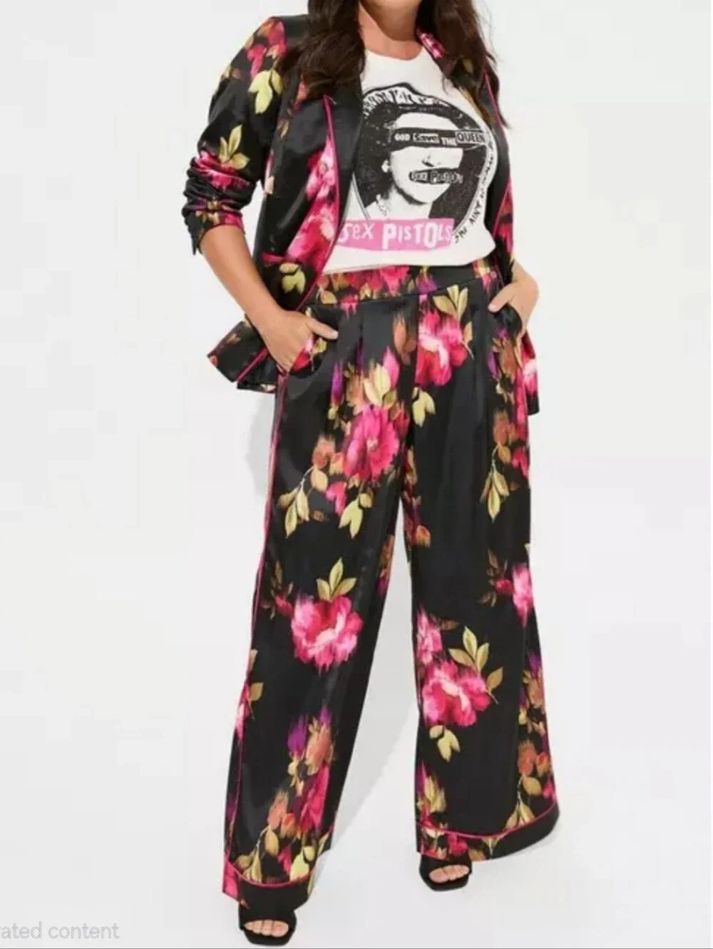 Torrid Floral Satin Cottagecore Relaxed Blazer- Wide Leg High Rise Pant Set L/1X
